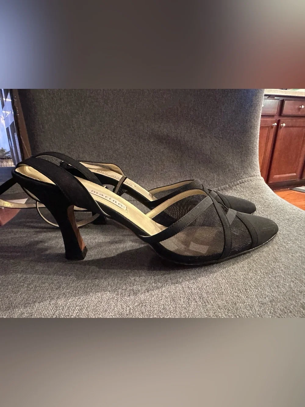 Ann Marino Black Mesh Pointed-Toe Crisscross Heels with ankle strap 7.5